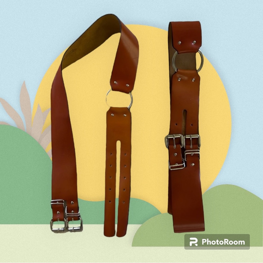 🟤Genuine Leather Belt with Hoop and Double Buckles size M/L